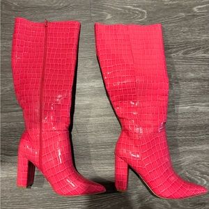 Hot Pink Pointed-Toe Boots